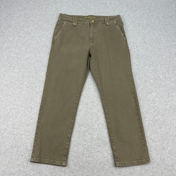 Michael Kors Chino Pants WMNS 10 Olive Green Straight Leg High Rise QS49055E9U - Picture 1 of 16